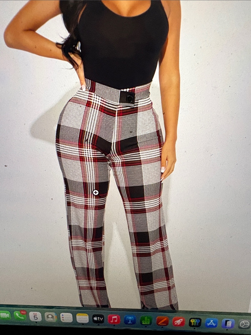 Fashion Nova High-Waist Plaid Wide-Leg Pants - Black, White & Red